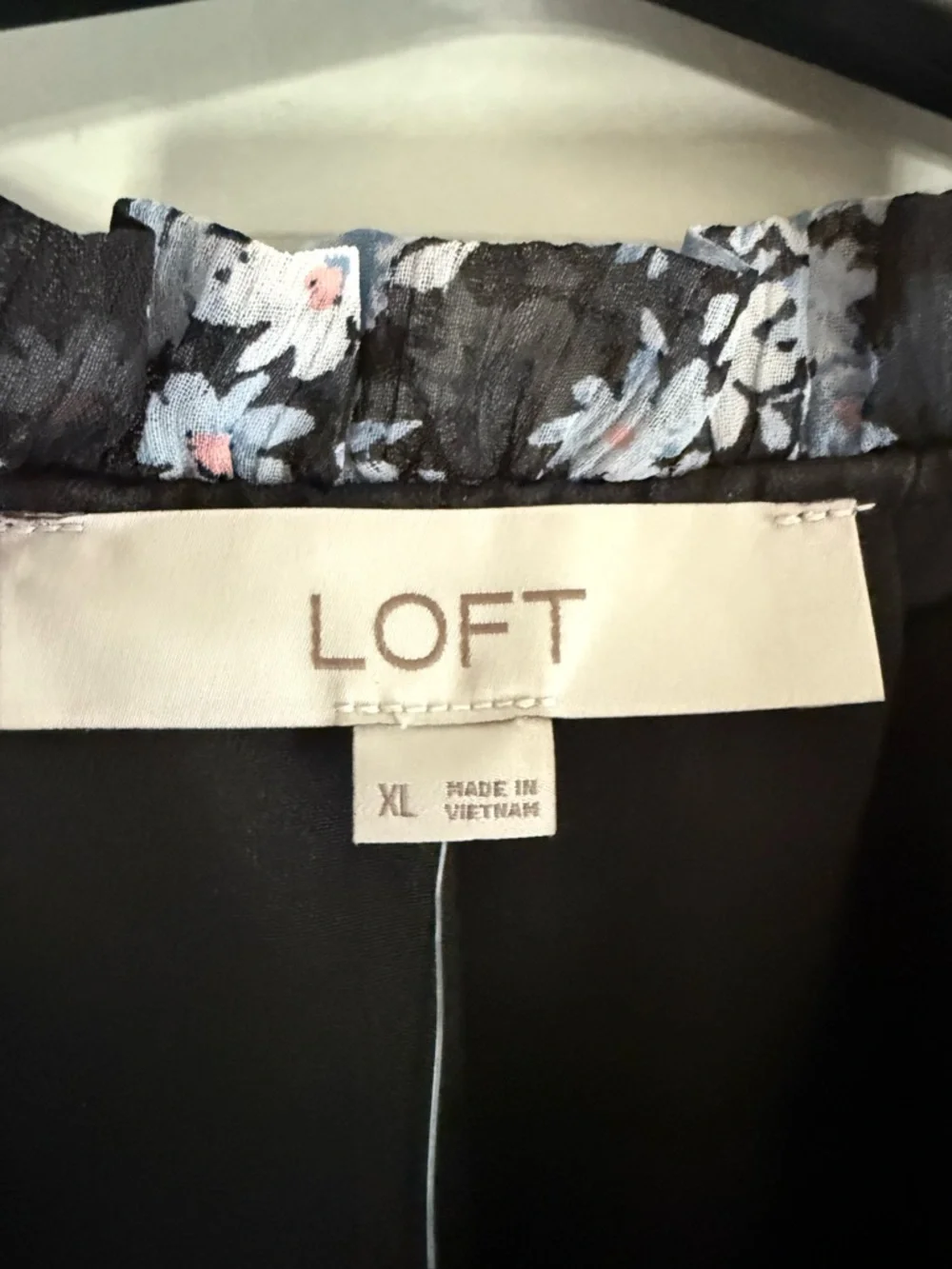 LOFT Black Midi Dress with Light Blue Floral Print - Picture 5 of 7